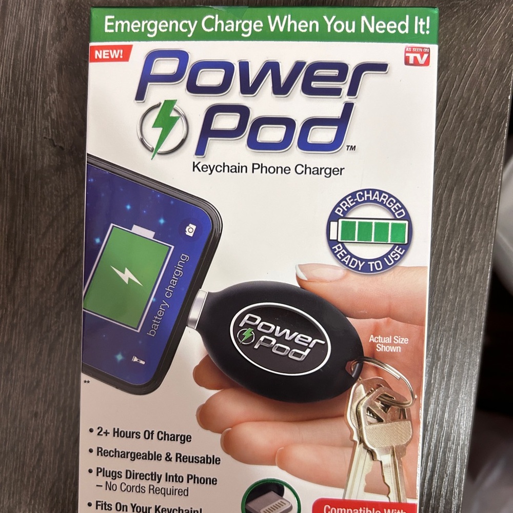 iPhone Power Pod Keychain Emergency Phone Charger 2+ Hours